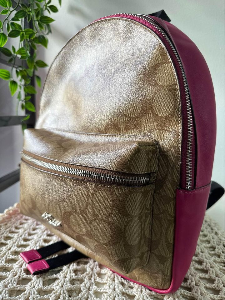 Coach Charlie Backpack in Signature Canvas - Pink photo 3